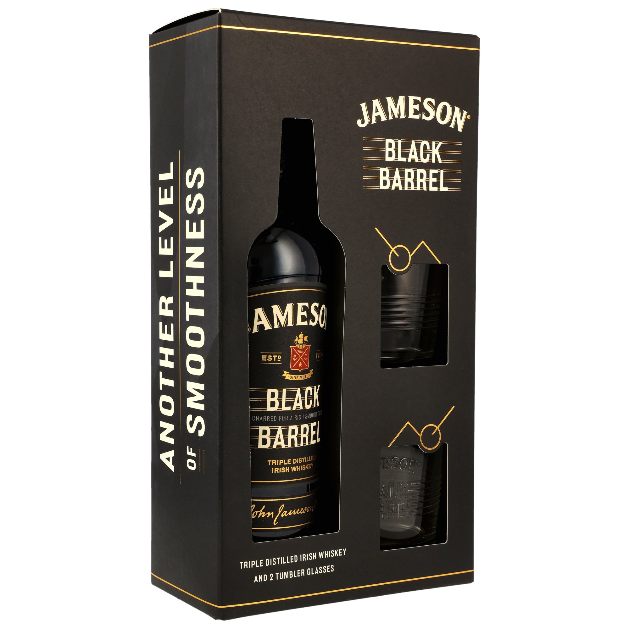 Jameson Black Barrel mit 2 Tumblern