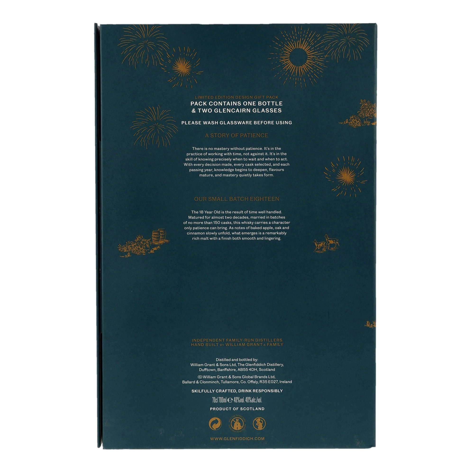 Glenfiddich 18 y.o. Limited Edition Design 2026 mit 2 x Glencairn-Glas