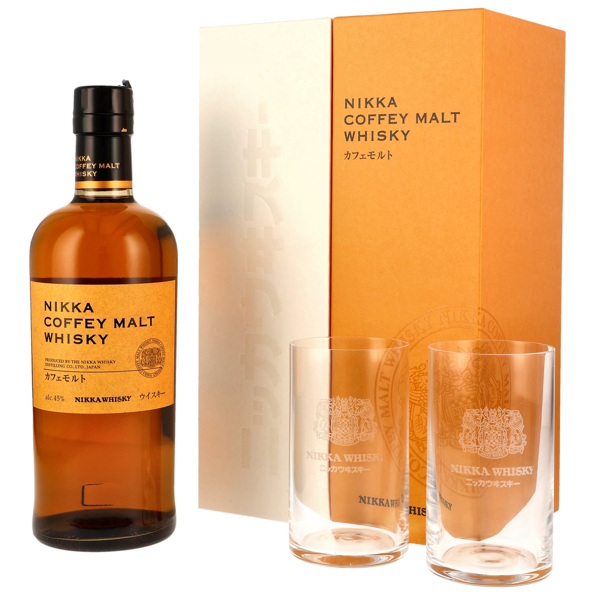 Nikka Coffey Malt Whisky mit 2 Gläsern