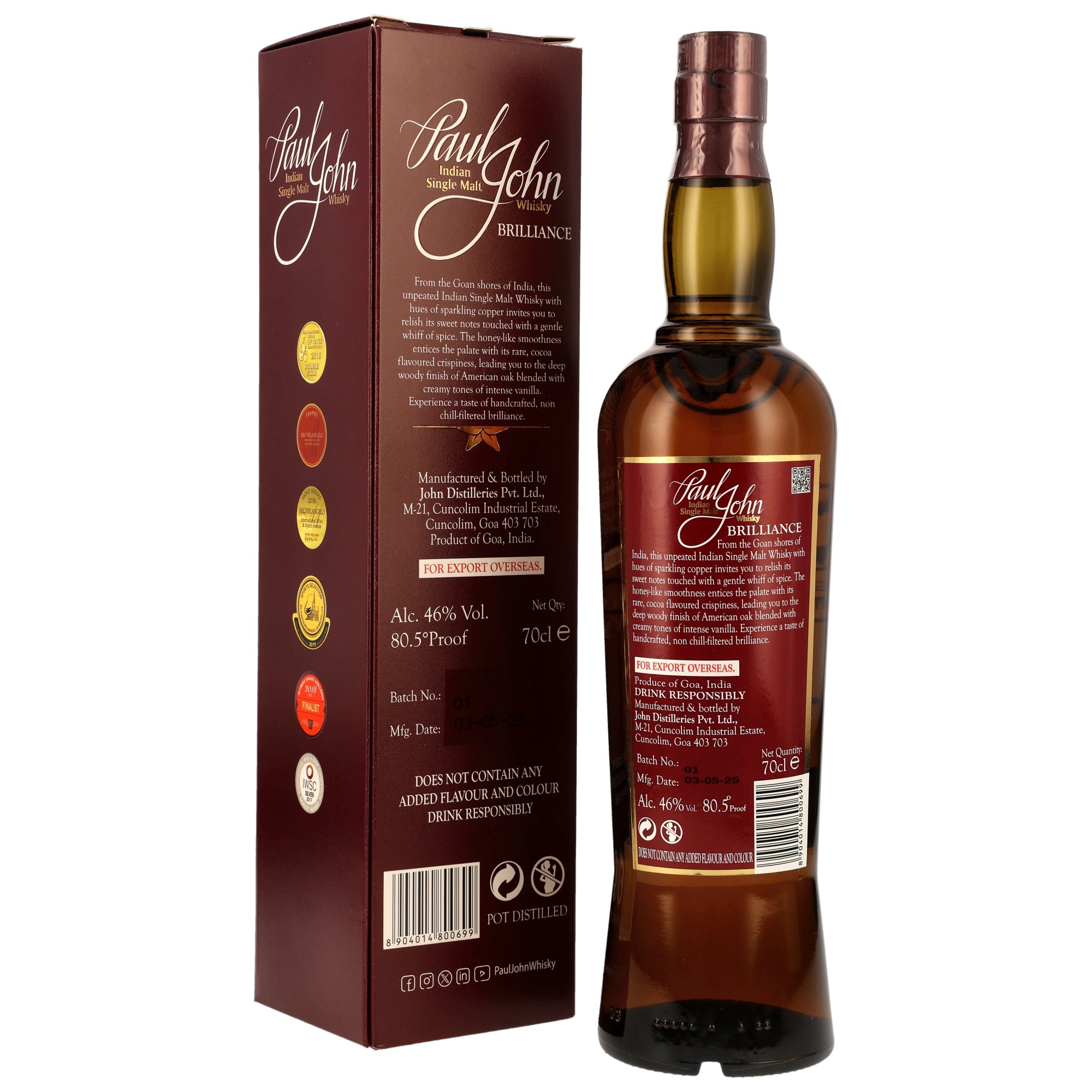 Paul John Brilliance Indian Single Malt in GP