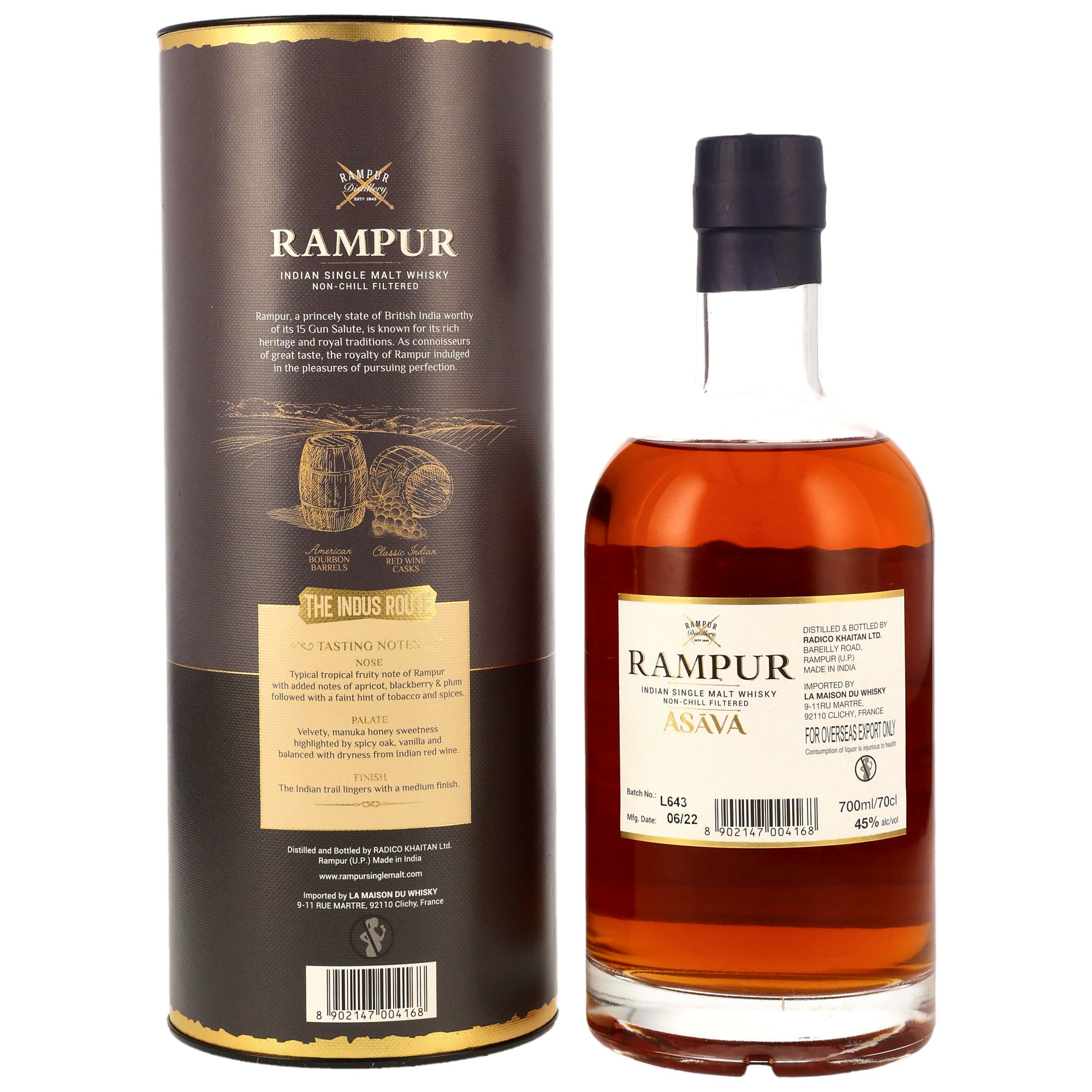 Rampur Single Malt Asava - Bourbon Barrels & Cabernet Sauvignon Red Wine Cask