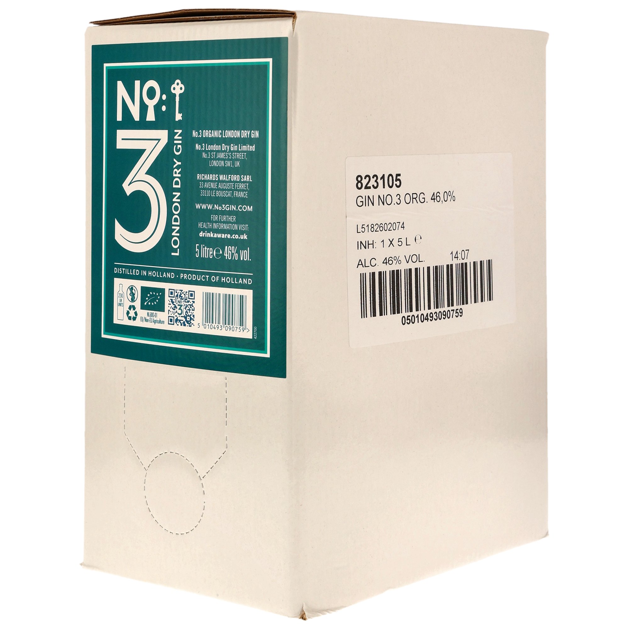 No.3 London Dry Gin - Organic -  Bag in Box (BIB) 5 Liter