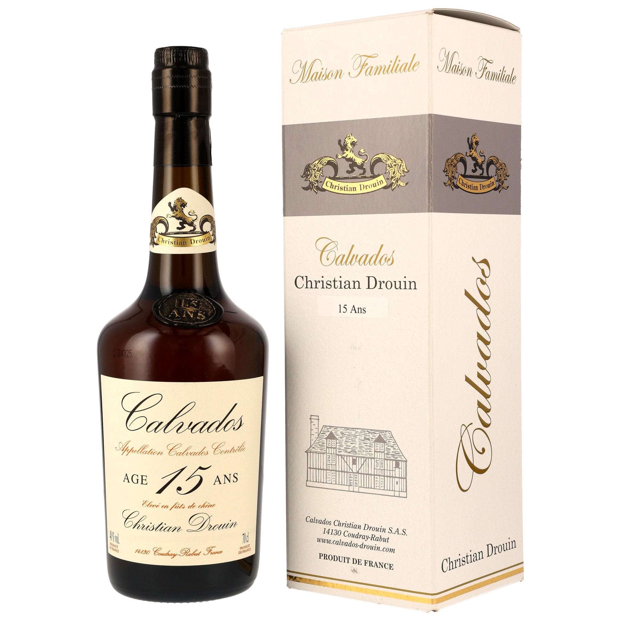 Christian Drouin 15 ans d'âge Calvados A.O.C - neue Ausstattung