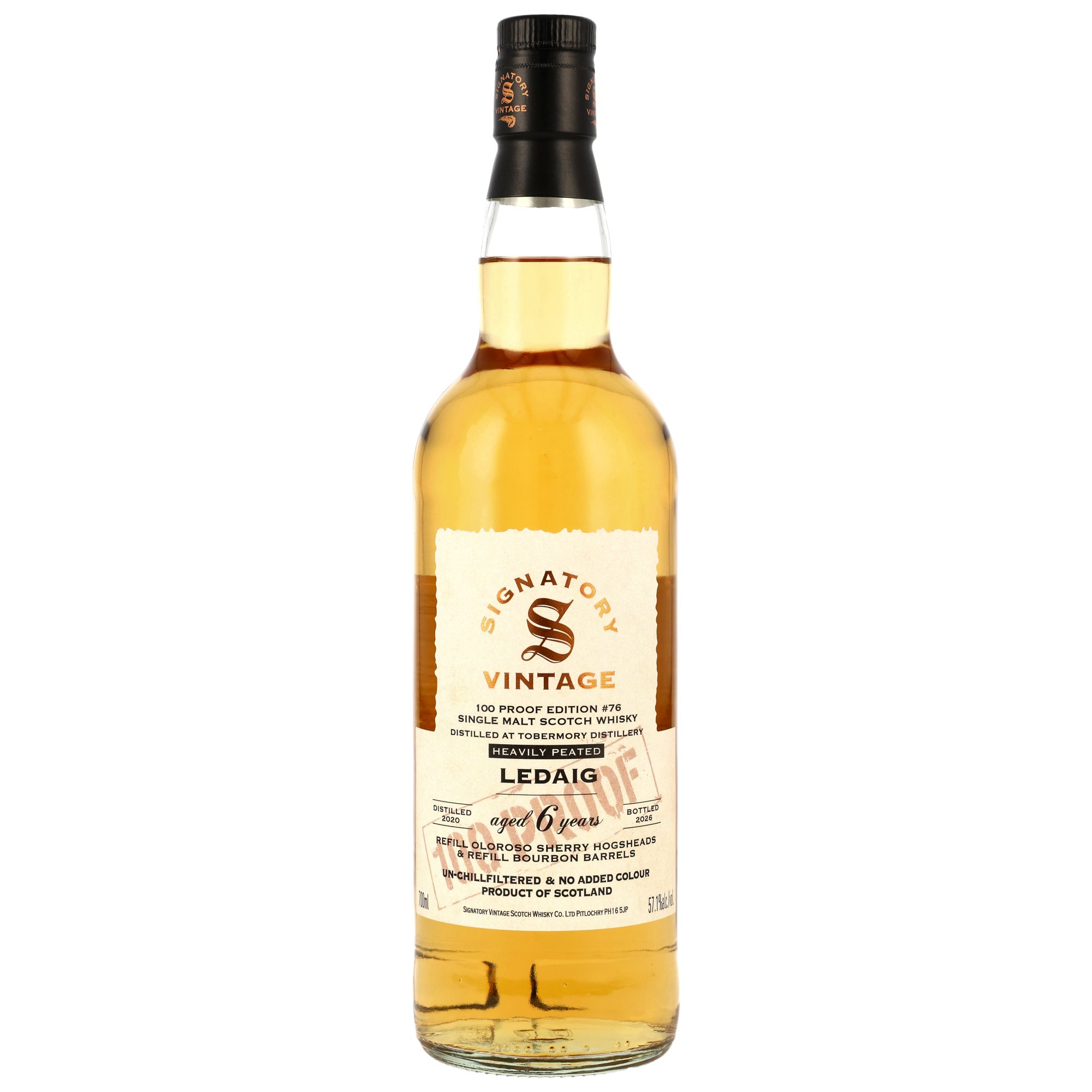 Ledaig 2020/2026 - 6 y.o. - Refill Oloroso Sherry & Bourbon Casks - Signatory 100 PROOF Edition #76