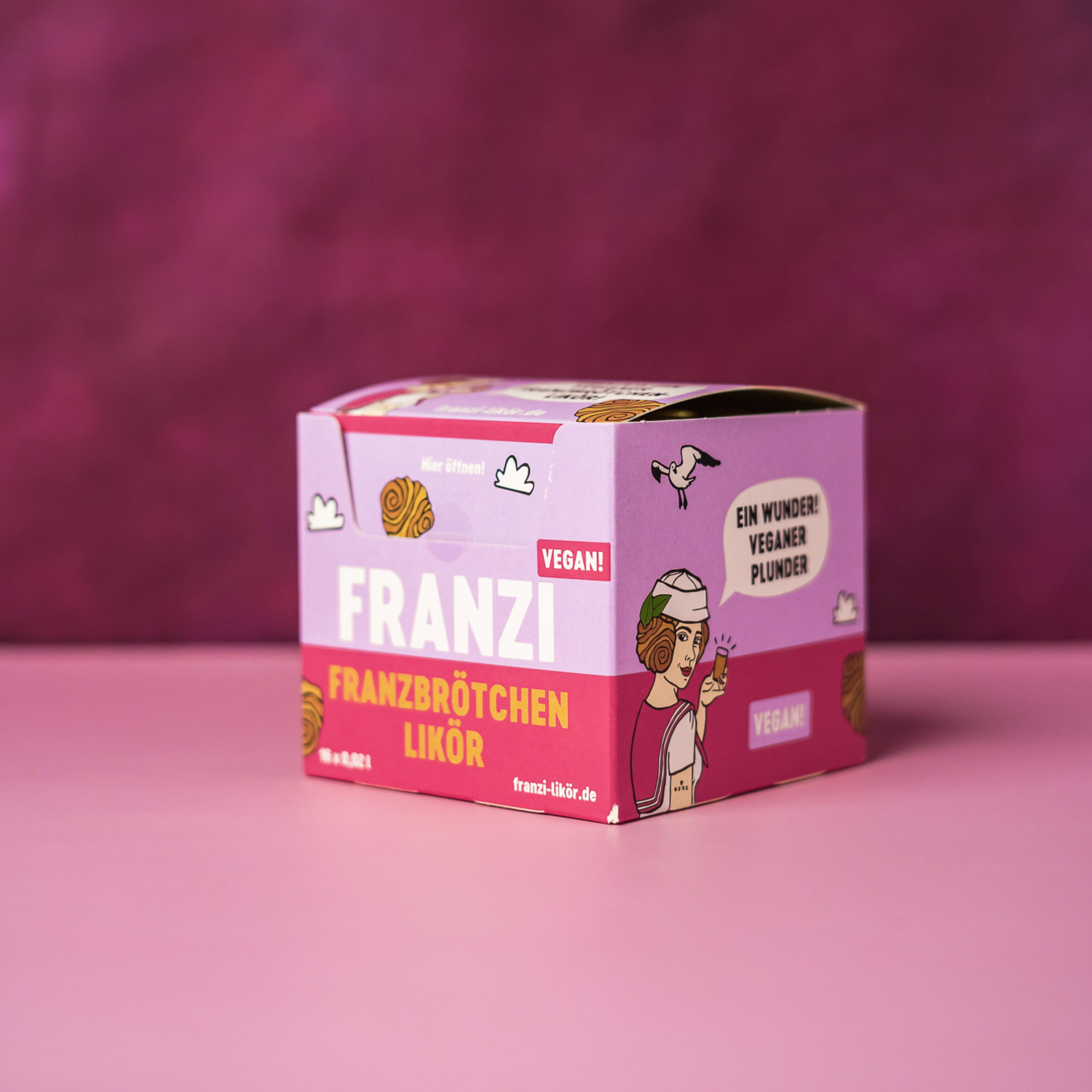 Franzi Franzbrötchenlikör Miniaturbox - Vegan - VPE: 16x0,02