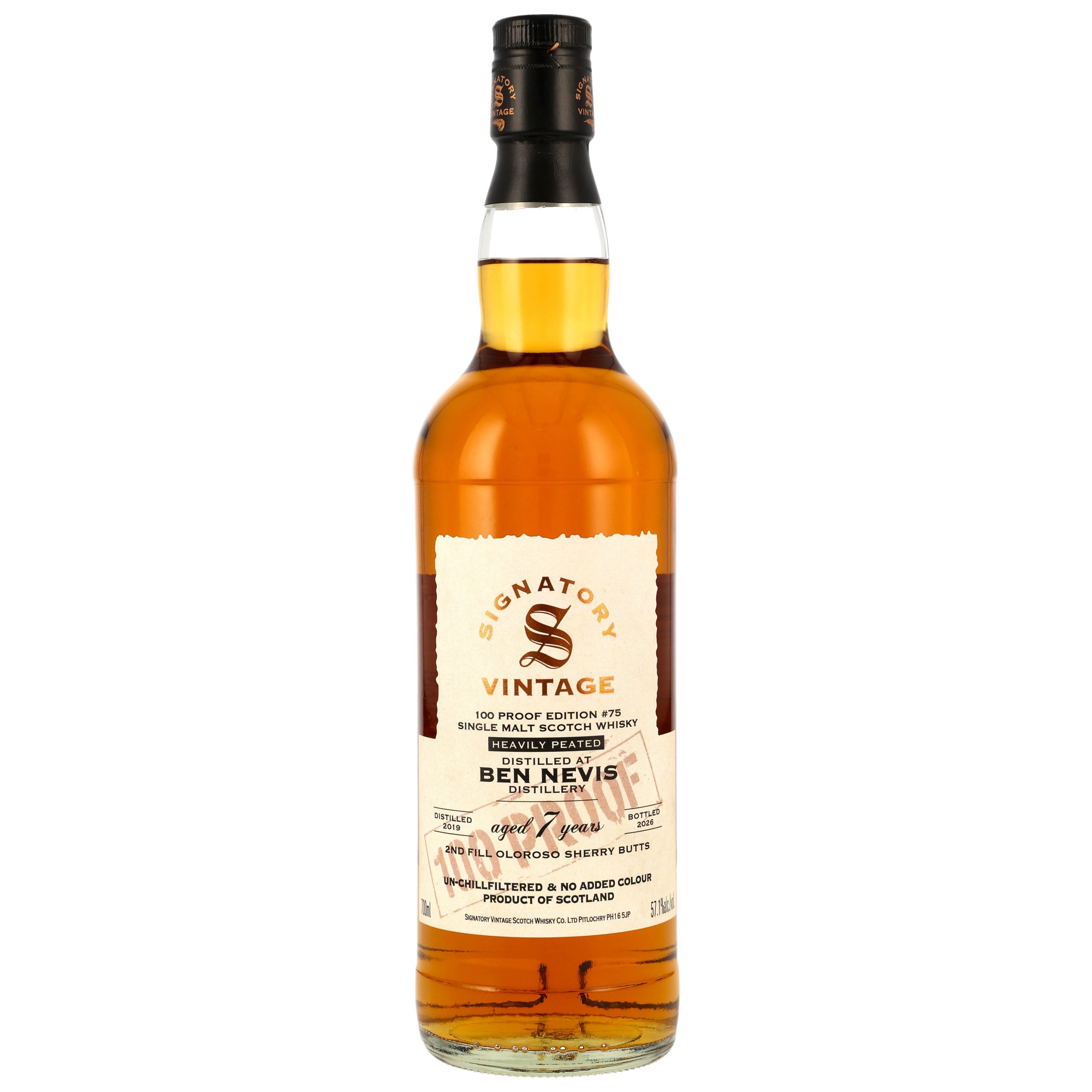 Ben Nevis 2019/2026 - 7  y.o. - 2nd Fill Oloroso Sherry Butts - Signatory 100 PROOF Edition #75