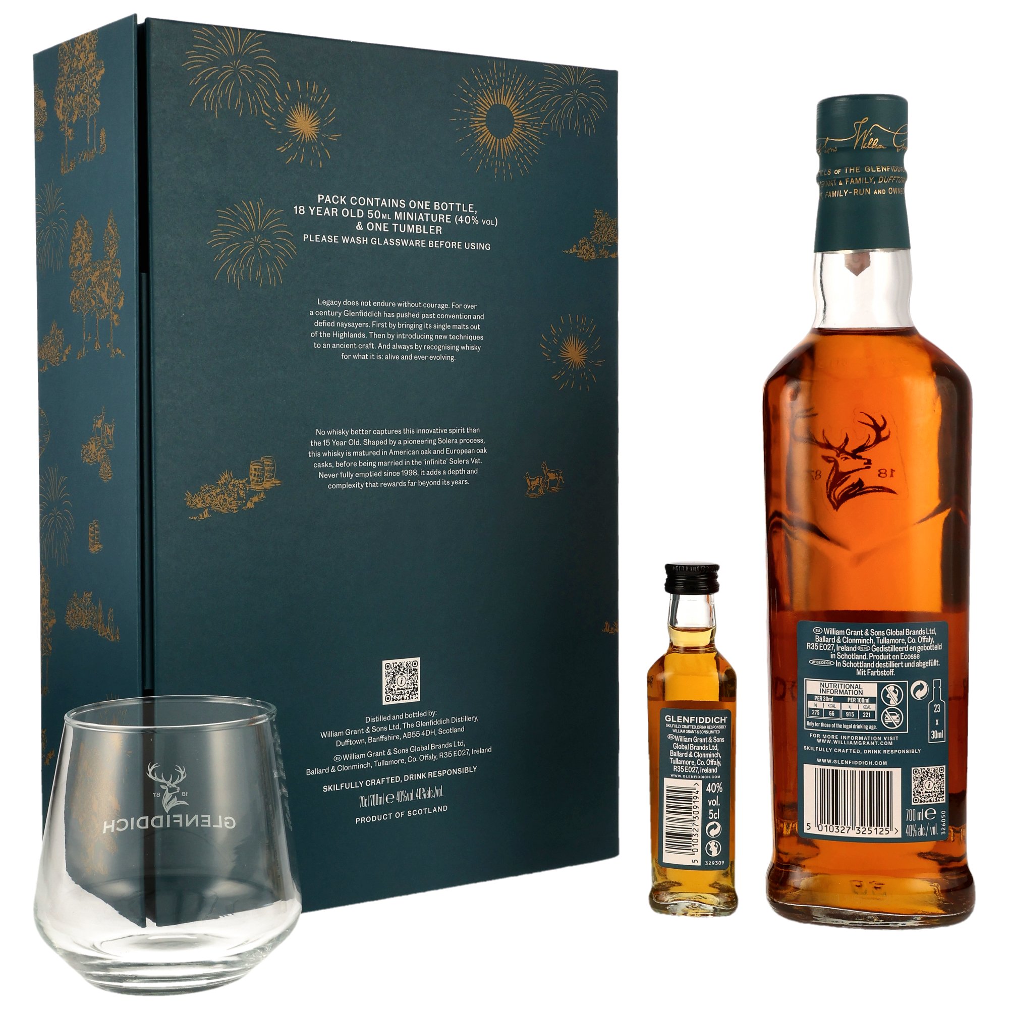 Glenfiddich 15 y.o. Solera + Glenfiddich 18 y.o. Mini und Tumbler