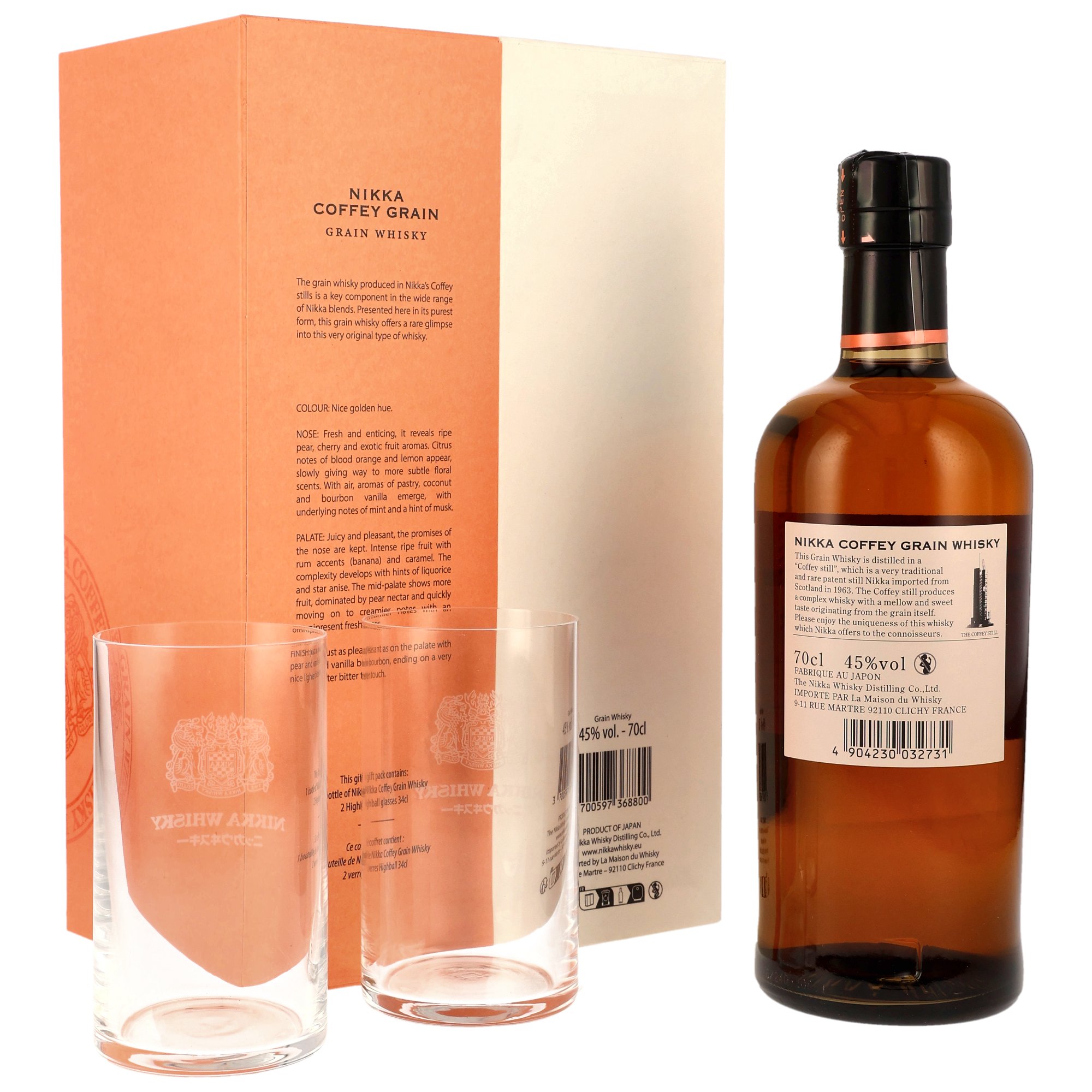 Nikka Coffey Grain Whisky mit 2 Gläsern