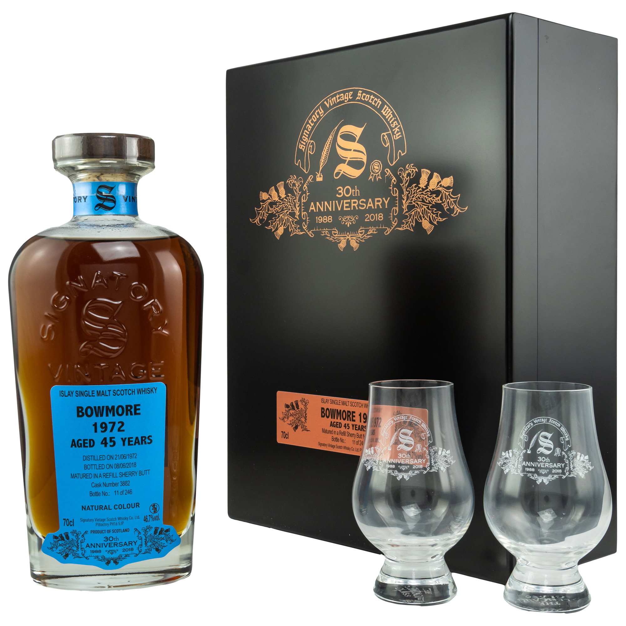 Bowmore 1972/2018 30th Anniversary + 2 Gläser