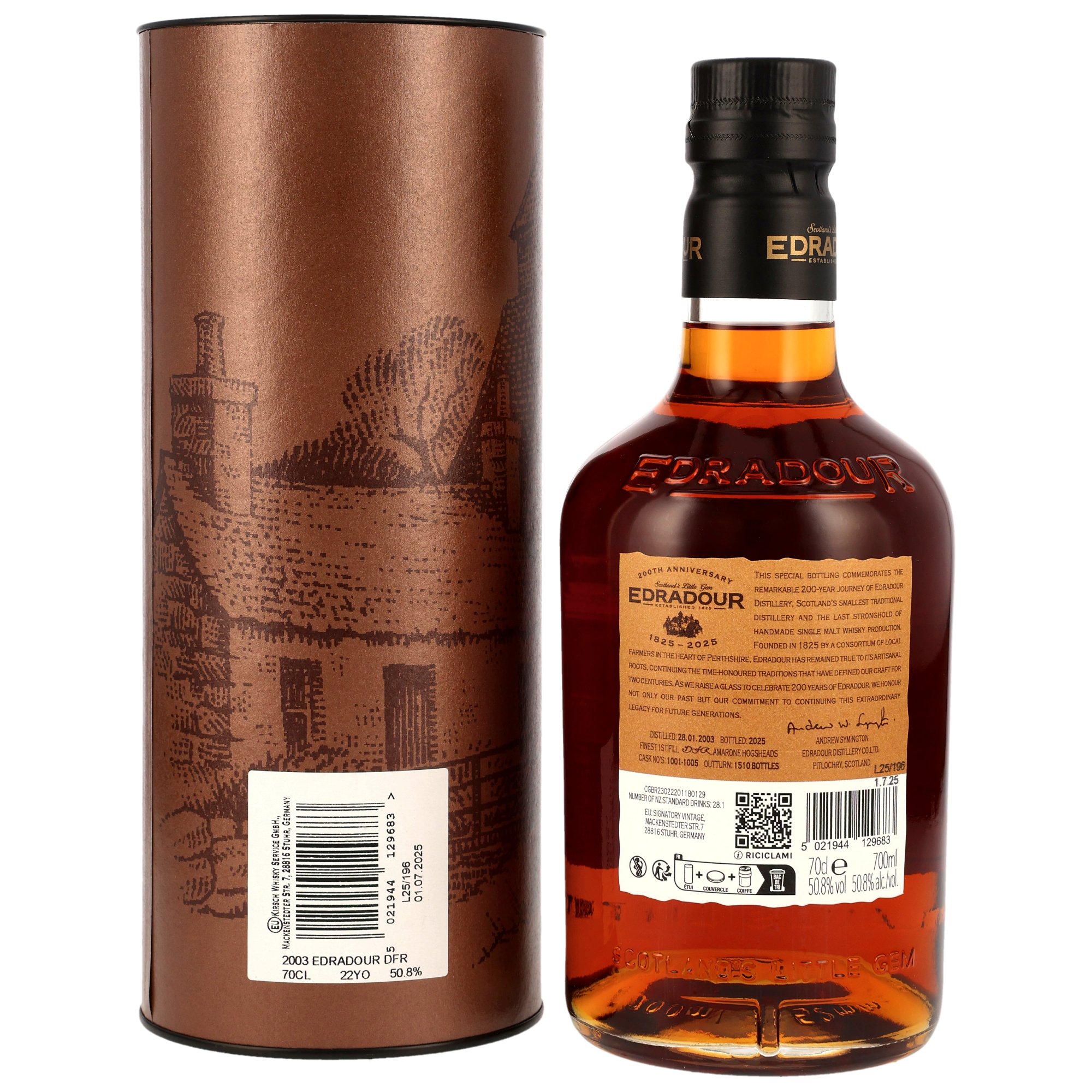 Edradour 2003/2025 - 22 y.o. - Amarone Dal Forno Romano Casks #1001-1005 - 200th Anniversary