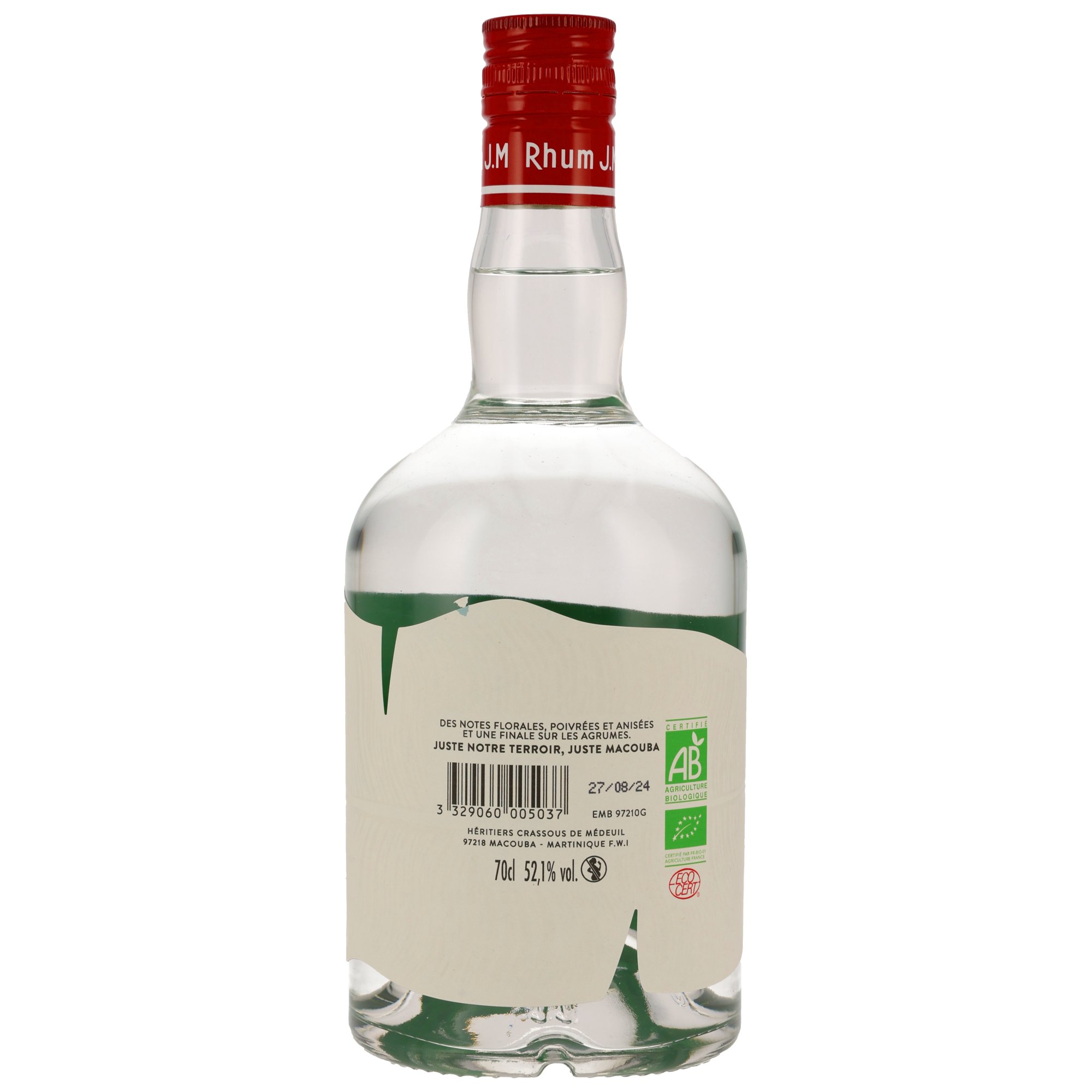 Rhum J.M Blanc Agricole Juste Macouba BIO