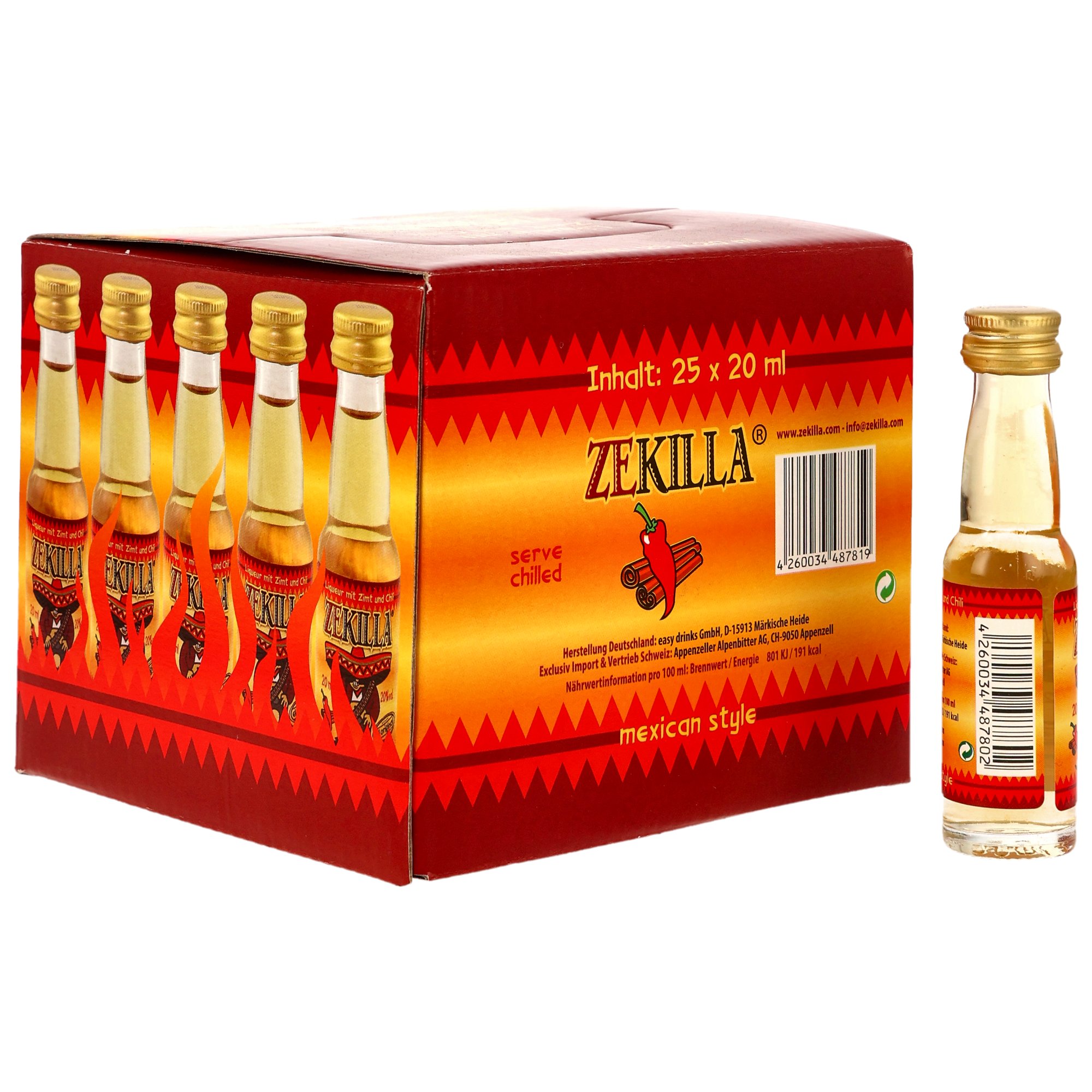 Zekilla Likör mit Zimt und Chilli Partybox 25x0,02l - Abgabe nur als VE