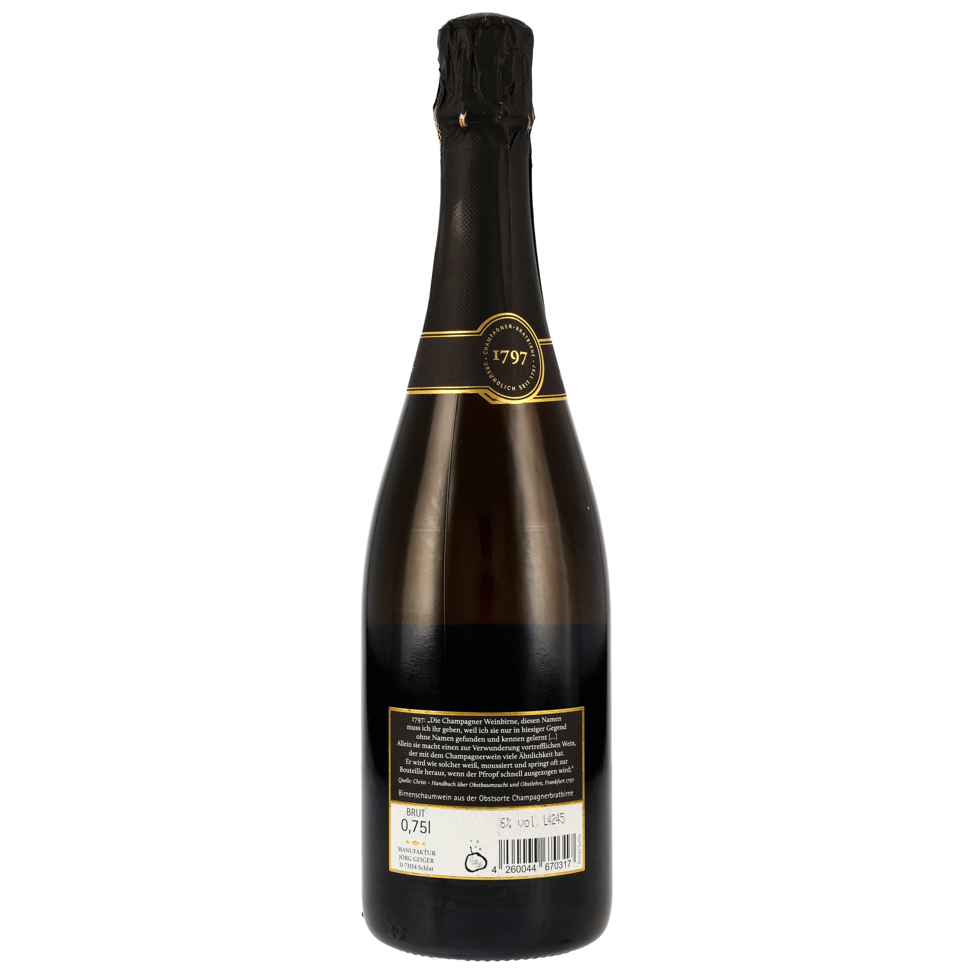 C.-Bratbirne Birnenschaumwein Brut - Manufaktur Jörg Geiger