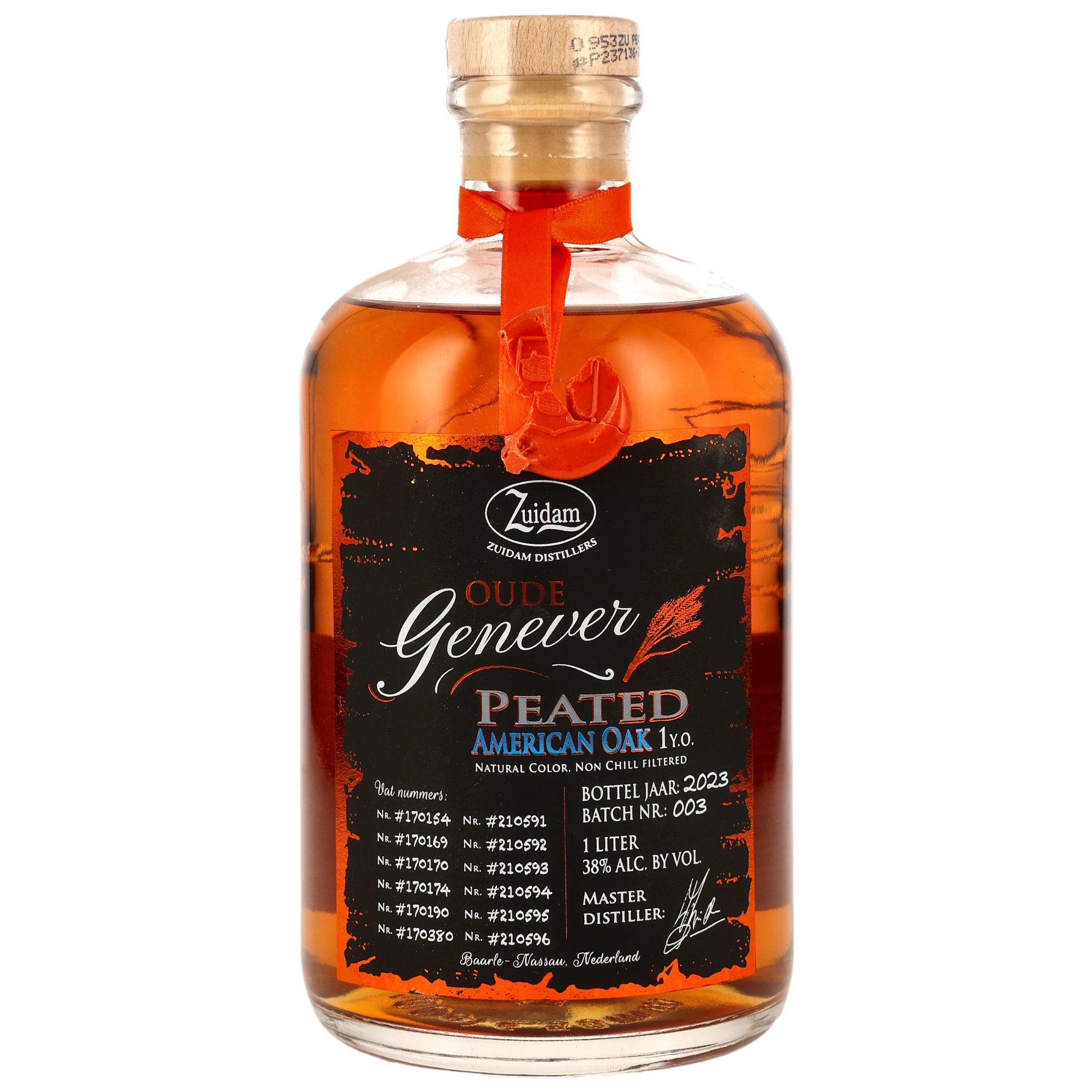 Zuidam Oude Genever 1 y.o. Peated A.O. - LITER -Wachssiegel beschädigt