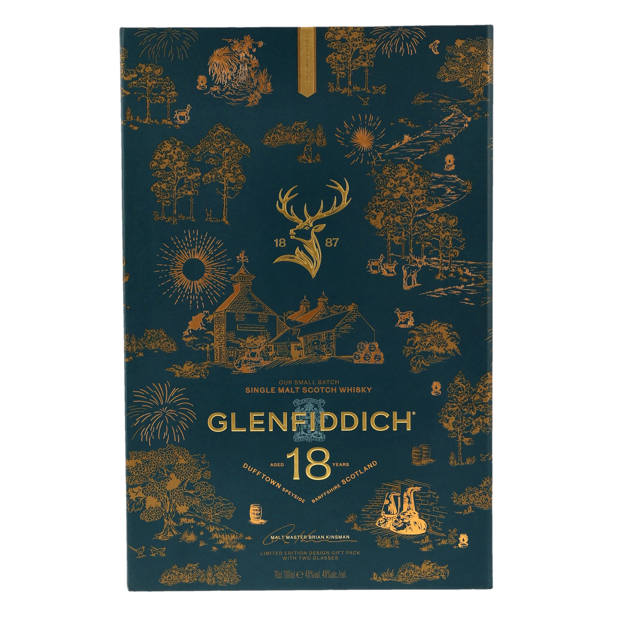 Glenfiddich 18 y.o. Limited Edition Design 2026 mit 2 x Glencairn-Glas