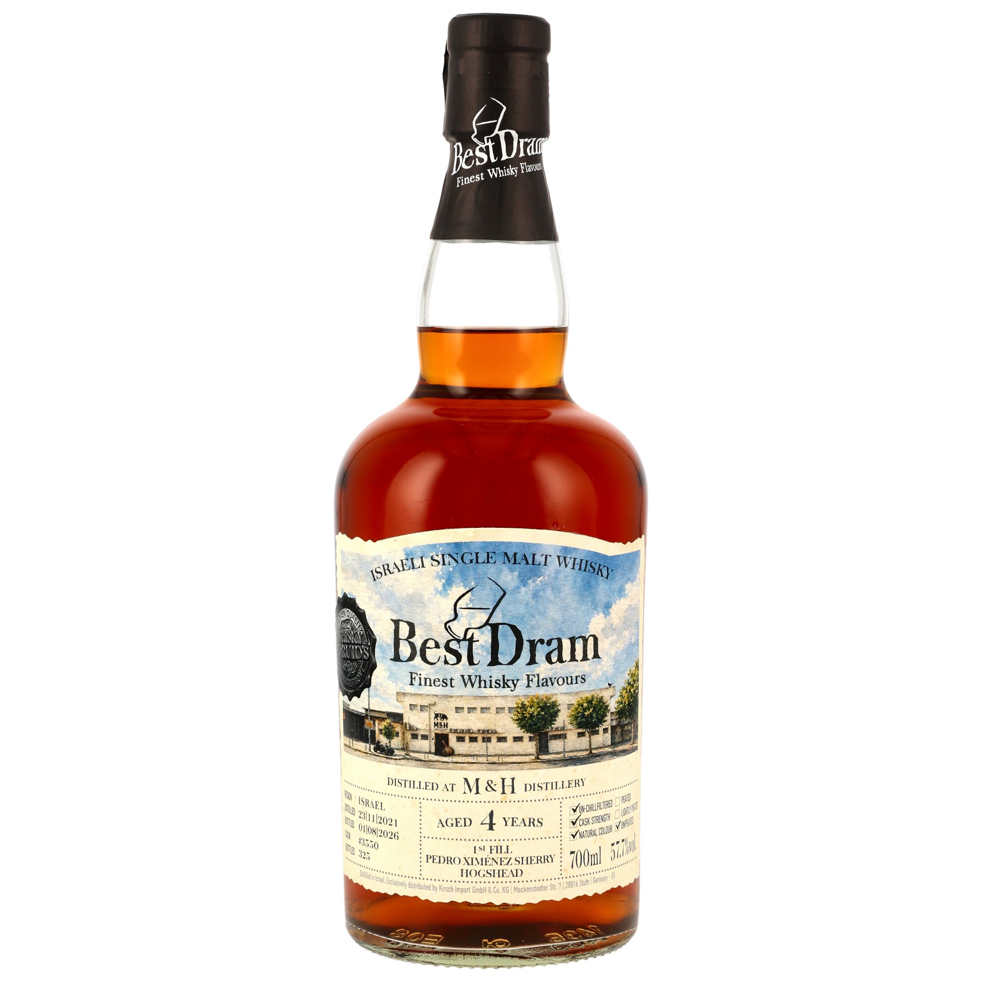 M & H (Milk & Honey) Distillery 2021/2026 - 4 y.o. - 1st Fill PX Sherry Hogshead #3550 (Best Dram)