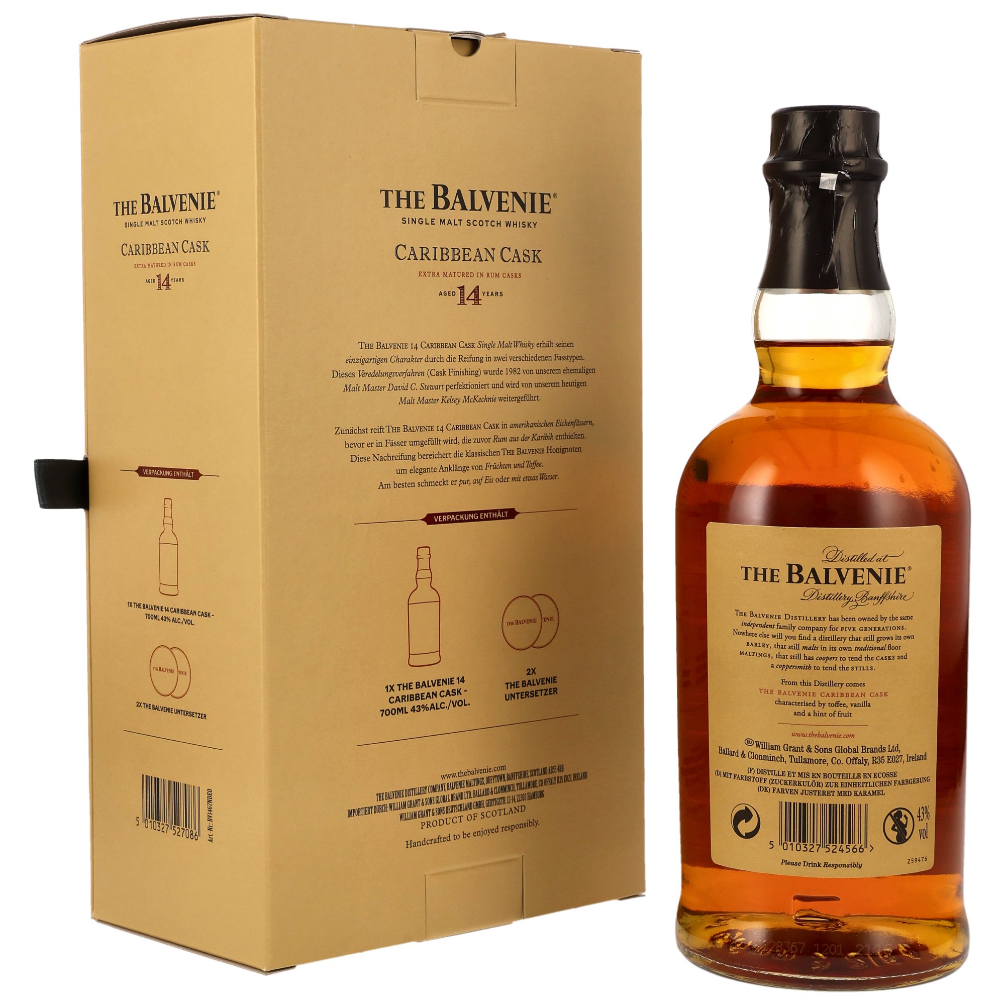 Balvenie 14 y.o. Caribbean Cask + 2 Untersetzer