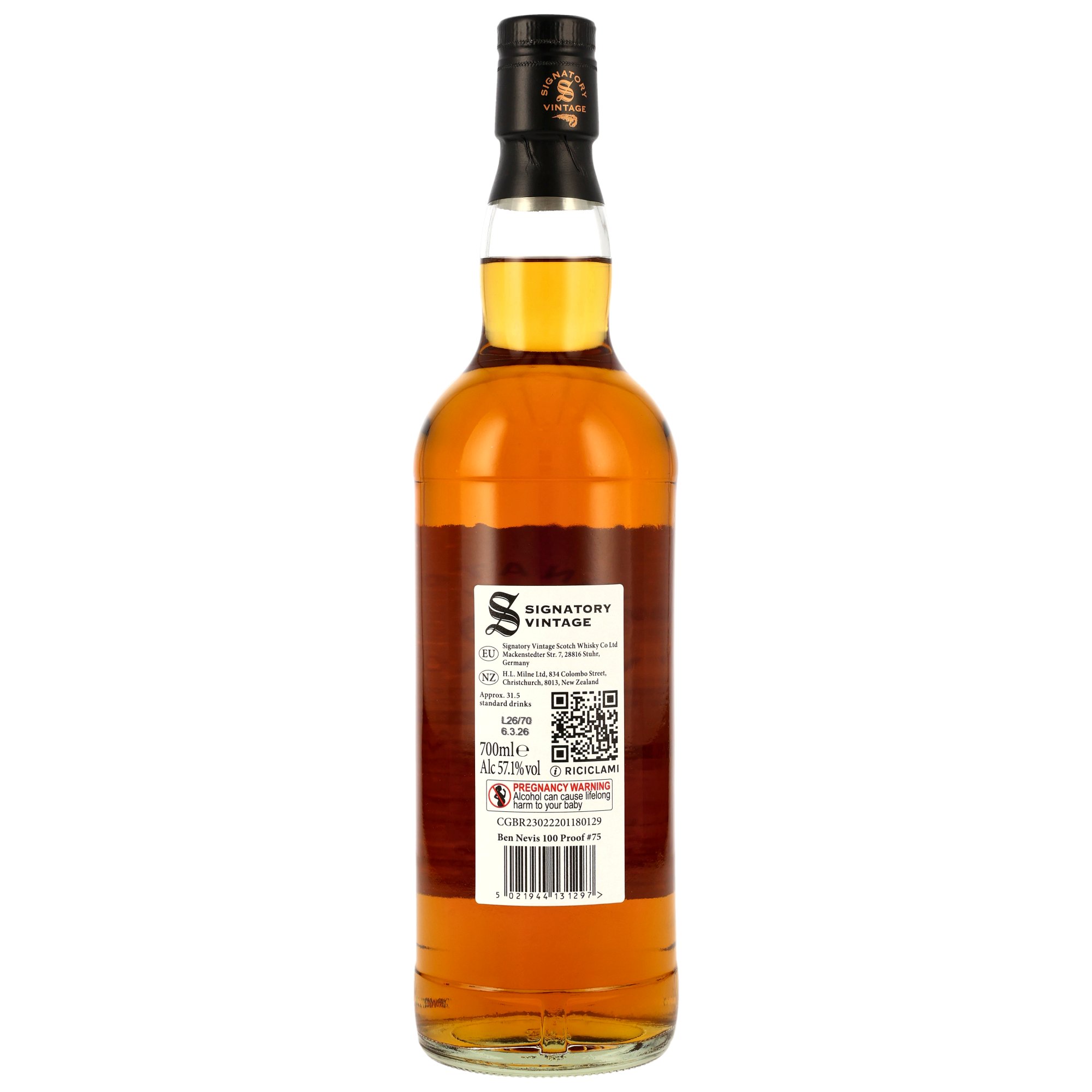 Ben Nevis 2019/2026 - 7  y.o. - 2nd Fill Oloroso Sherry Butts - Signatory 100 PROOF Edition #75