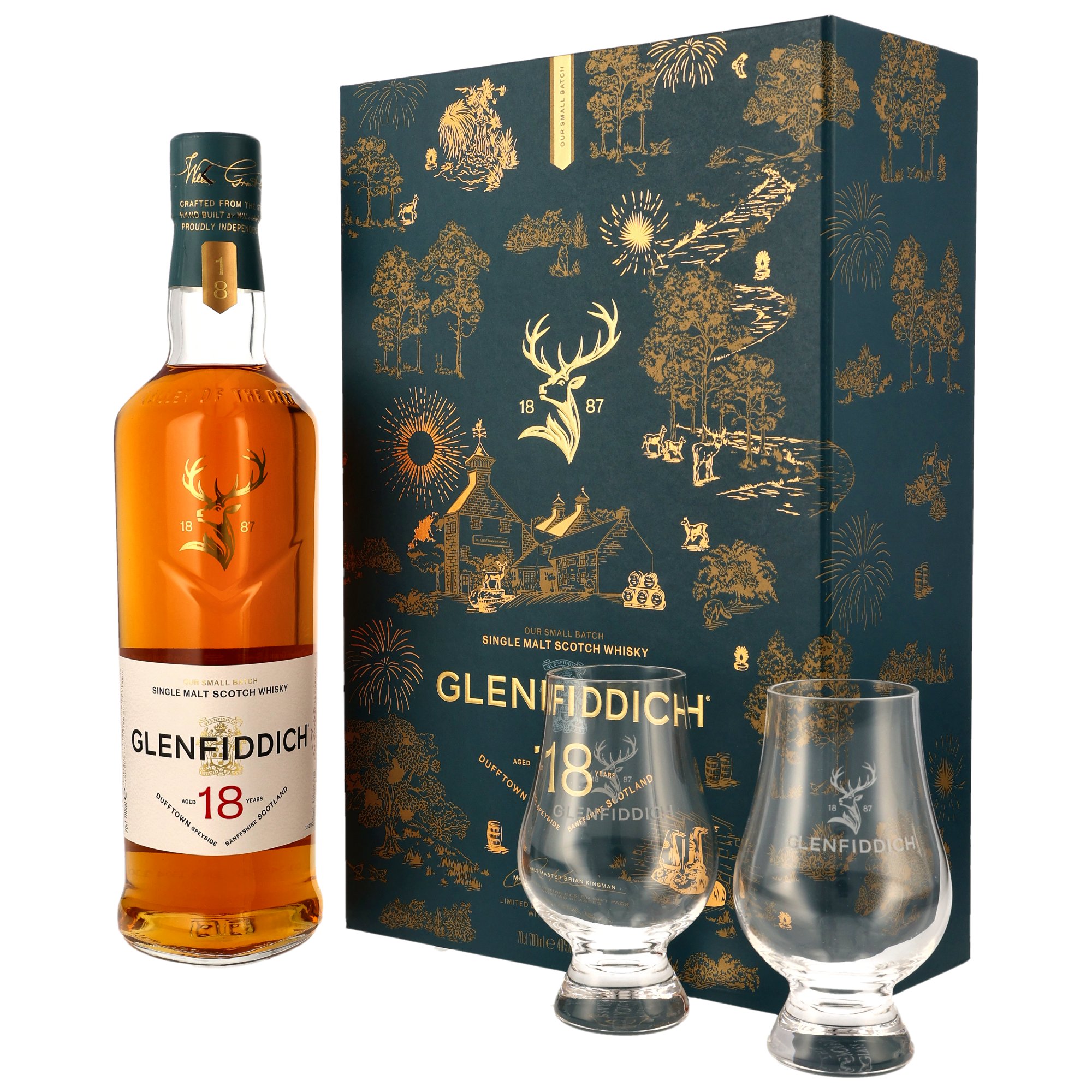 Glenfiddich 18 y.o. Limited Edition Design 2026 mit 2 x Glencairn-Glas